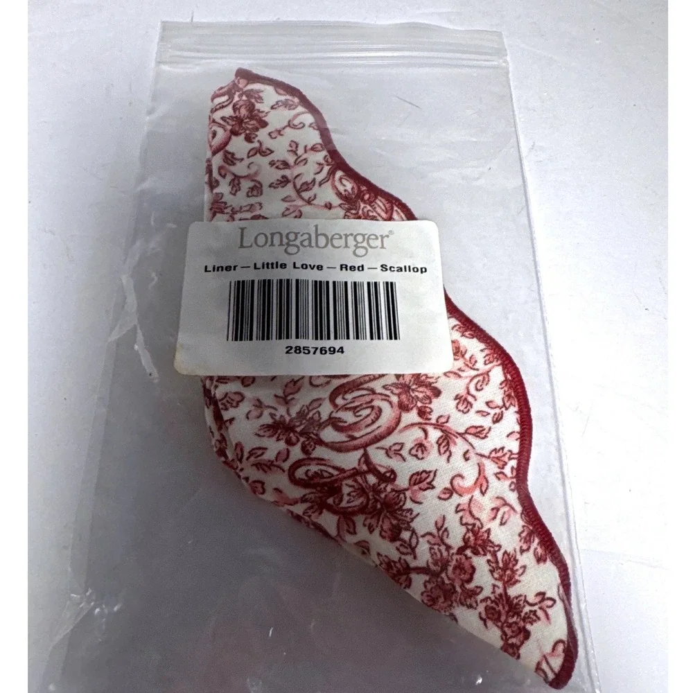 Longaberger Little Love Basket Liner Red Toile Scalloped Edge NEW 2857694